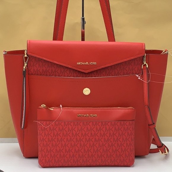 Michael Kors Maisie Large Pebbled Leather 3-in-1 Tote Bag Flame multi color - Picture 12 of 16